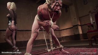 Gimp fucks mistress with dildo gag