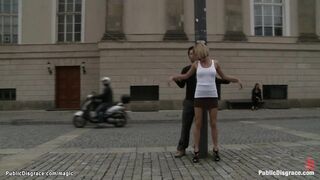 Blond gang banged in public outdoor