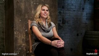 Babe gets nipples bound to spreader bar