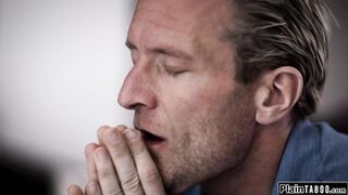 Petite teen flees to her older lover and sucks and ride cock