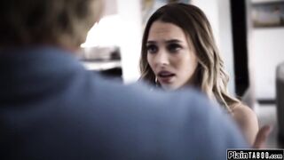 Petite teen flees to her older lover and sucks and ride cock