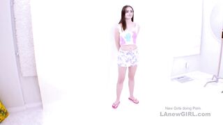 Teenie gets fucked doggie with strap on at audition