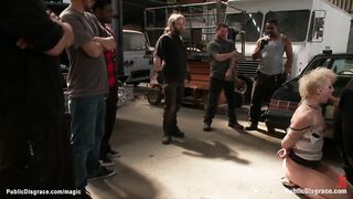 Bound blonde ass fucked in public