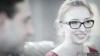 Nerd girl gets choked while fucked rough by a fetishist guy