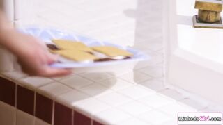 Lesbian bffs scissoring on the bathtub