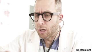 Horny doctor and her TS cummer patient fuck each others ass