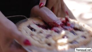 Busty Tgirl bang her MILF neighbor in kitchen