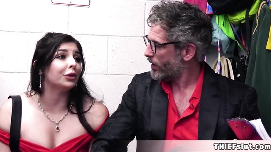 MILF shoplifter finds herself surrounded