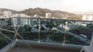 Big-Tits Latina Loves Sucking Cock in Public Balcony