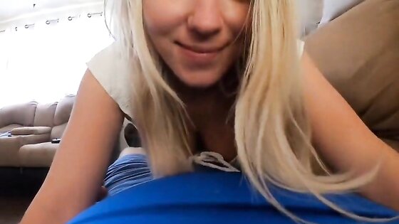 Big-Titted Blonde MILF Sneaks a POV Blowjob