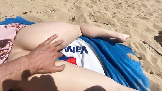Public Beach Massage, Rough Sex & Cumshot with a Big-Titted Amateur