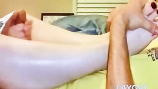 Amateur Girl's Footjob Ends in Double Cumshot