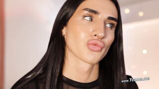 Sultry Latina Shemale Strokes Her Massive Cock on Cam