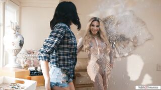 Busty tgirl fairy pops out of a diamond