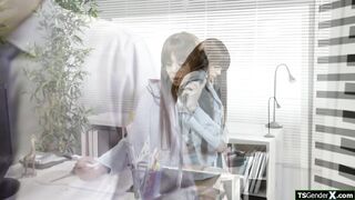 Latin tgirl boss fuck both her employees