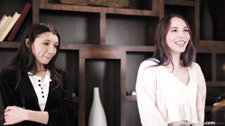 Teens taught how to lick by busty mentor