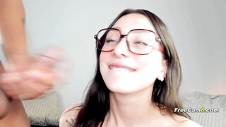 Nerdy Babe On Her Knees Sucking and Swallowing Thick Cock