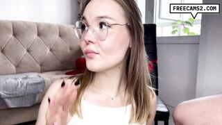 Nerdy young babe sucks and fucks forbidden cock