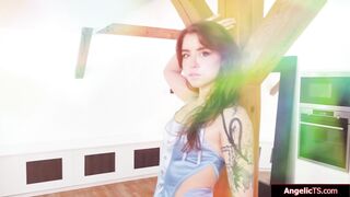 Busty tgirl facesitted while anal fucked