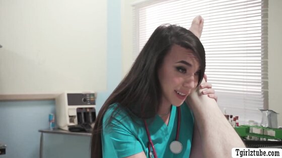 Lucky patient got his dick sucked by hot TS nurse