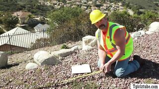 Construction worker drills the ass of two horny TS 2