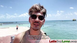 Latin guys celebrate gay pride on the beach outdoor