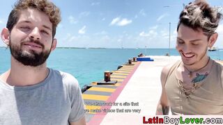 Latin guys celebrate gay pride on the beach outdoor