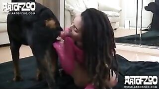 Brunette Whore With Black Dog