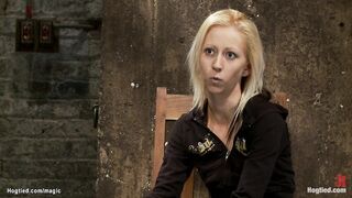 Blond in upside down crotch rope