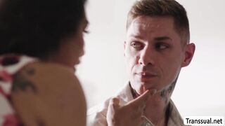 Stepson gets his ass licked and barebacked by TS stepmother