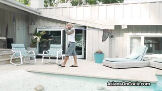 Drilling beautiful Asian pussy by the pool