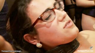 Big tits slave bound and vibed at party