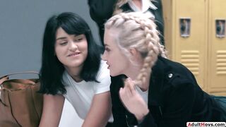 Busty teacher strapon fucks her students and rides facedildo