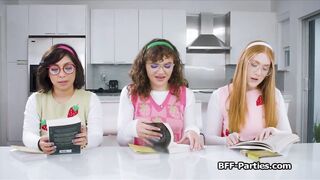 Book club foursome with nerdy girlfriends