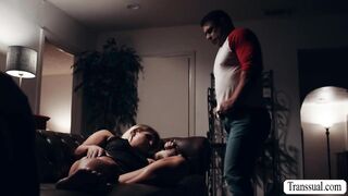 Fat pervert licks and barebacks the ass of Trans stepsister